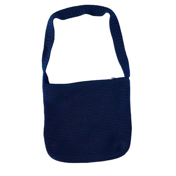 The Sak Crochet Bag Navy Blue Tight weave Nylon 90's vintage large square Croche - Picture 1 of 7